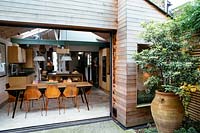 Modern kitchen extension with cedar clad walls