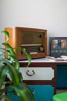 Vintage radio on upcycled desk