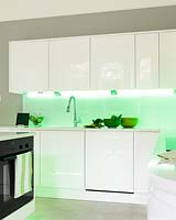 Colourful lighting in kitchen