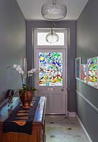 Stained glass window in front door