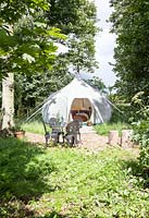 Tent in garden corner