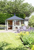 Summerhouse in garden corner