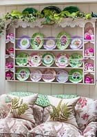 Colourful crockery and christmas decorations display