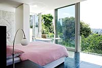 Modern bedroom with scenic view