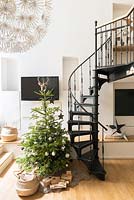 Christmas tree by spiral staircase