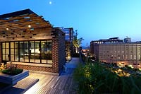 Roof garden lit up at night