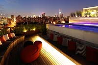 Roof garden lit up at night