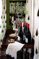 Bottles of wine on wooden table