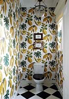 Colourful wallpaper in toilet