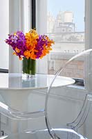 Colourful flowers on marble table