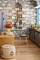 Stone wall in kitchen
