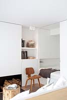 Built in shelving and sleeping area