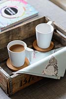 Old crate used as tea tray