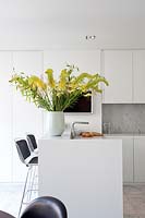 Vase of flowers on kitchen counter