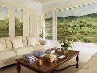 Classic living room with mural