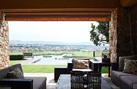 Covered patio with view over golf course