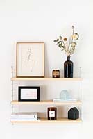 Accessories on metal shelves