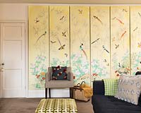 Decorative panels on living room wall