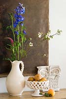 Vase of Delphinium flowers