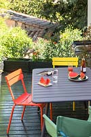 Colourful furniture on patio