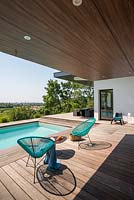 Contemporary deck and pool with views