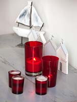 Grey table with red candles