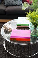 Colourful books on coffee table