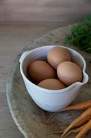 Eggs in white bowl