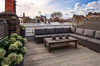 Roof terrace with faux decking and plants