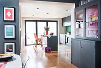 Colourful open plan kitchen and dining area