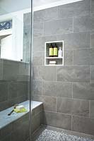 Storage alcove in shower cubicle