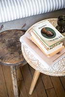 Accessories on patterned side table