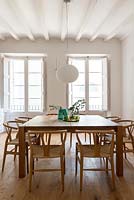 Wishbone chairs at dining table