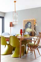 Panton chairs at dining table