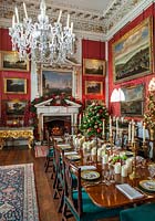 The crimson dining room decorated for christmas, Castle Howard