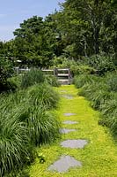 Path through borders of ornamental grasses