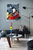 Colourful art and accessories in living room
