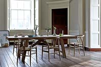 Wooden dining table and Wishbone chairs
