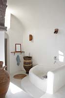Mediterranean style bathroom with shower