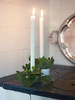 Candles decorated with Oak foliage
