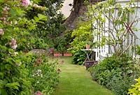 Country garden with colourful borders