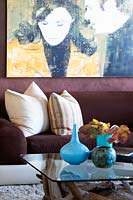Turquoise vases on coffee table