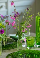Geranium and Red campion flowers on dining table