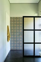 Patterned tiles in shower