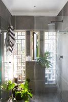 Shower with houseplants
