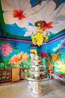 Colourful room with floral murals