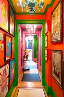 Colourful hallway with art display