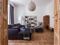 Modern living room with parquet flooring