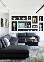 Contemporary living room with art display