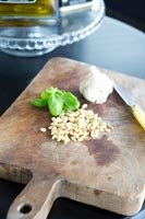 Pesto ingredients on chopping board